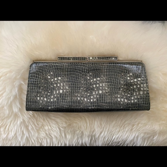 Banana Republic clutch. Gray and silver faux crocodile pattern. - Picture 1 of 4